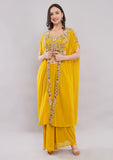 Yellow Indo Western Dress for Women with Shrug Style Dupatta & Designer Crop Top Palazzo Set