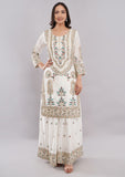 White Heavy Sharara Suit with Mirror, Zari & Stone Work With Dupatta