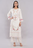 White Floral Printed Cotton Pant Suit with Dupatta