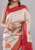 Multicolor Floral Silk Saree with Red Woven Border