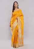 Yellow Banarasi Silk Saree with Rich Golden Zari Border