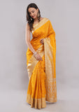 Yellow Banarasi Silk Saree with Rich Golden Zari Border