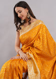 Yellow Banarasi Silk Saree with Rich Golden Zari Border