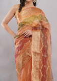 Multicolor Tissue Silk Saree with Rich Golden Zari Border