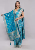 Firozi Silk Designer Saree with Butti Border & Elegant Pallu