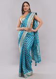 Firozi Silk Designer Saree with Butti Border & Elegant Pallu
