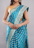 Firozi Silk Designer Saree with Butti Border & Elegant Pallu