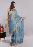 Sky Blue Fandy Silk Saree with Handwork Border
