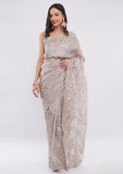 Mouse Grey Heavy Net Saree with Handwork Jaal & Designer Border