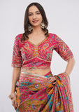 Multicolour Silk Pashmina Designer Saree  & Stitched Blouse