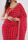 Elegant Red Fandy Silk Handworked Designer Saree with Unstitched Blouse