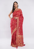 Red Silk Gharchola Saree with Rich Zari Border