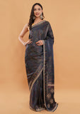Teal Blue Designer Silk Saree with Stone Work