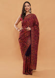 Navy Blue georgette Saree with Kashmiri Work