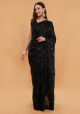 Black Fandy Silk Saree with Handwork & Sequins Detailing