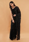 Black Fandy Silk Saree with Handwork & Sequins Detailing