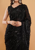 Black Fandy Silk Saree with Handwork & Sequins Detailing