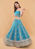 Firozi Net Lehenga Choli with Heavy Zari & Handwork Embroidery Dupatta