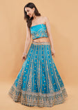 Firozi Net Lehenga Choli with Heavy Zari & Handwork Embroidery Dupatta