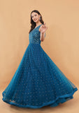 Teal Blue Embellished Party Wear Gown