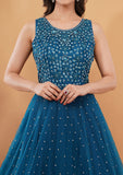 Teal Blue Embellished Party Wear Gown