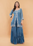 Firozi Handwork Kurti Sharara Set with Dupatta