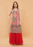 Red & Pink Designer Sharara Suit With Sequins & Handwork With Dupatta