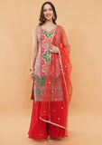 Red & Pink Designer Sharara Suit With Sequins & Handwork With Dupatta