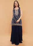 Navy Blue Handwork Kurti Sharara Set with Dupatta