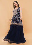 Navy Blue Handwork Kurti Sharara Set with Dupatta