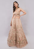 Rose Gold Pure Tissue Silk Bridal Lehenga with Double Dupatta & Handwork Blouse