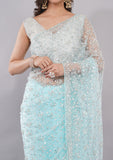 Firozi Fandy Silk Saree with Handwork & Sequins Detailing