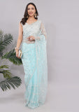 Firozi Fandy Silk Saree with Handwork & Sequins Detailing