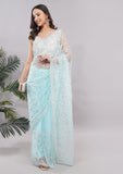 Firozi Fandy Silk Saree with Handwork & Sequins Detailing