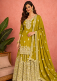 Mehndi Green Embroidered Kurta Sharara Set with Dupatta