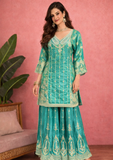 Sea Green Embroidered Kurta Sharara Set