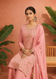 Pink Embroidered Kurta Pant Dupatta Set