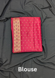 Mustard Green Art Silk Saree with Red Zari Border & Blouse