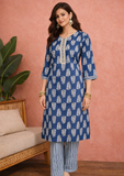 Blue Printed Kurta Pant Set with Dupatta