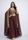 Maroon & Gold Embroidered Indo-Western Palazzo Set with Cape Dupatta