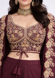 Maroon & Gold Embroidered Indo-Western Palazzo Set with Cape Dupatta