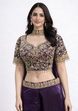 Embroidered Purple Indo-Western Palazzo Set With Neckless Dupatta